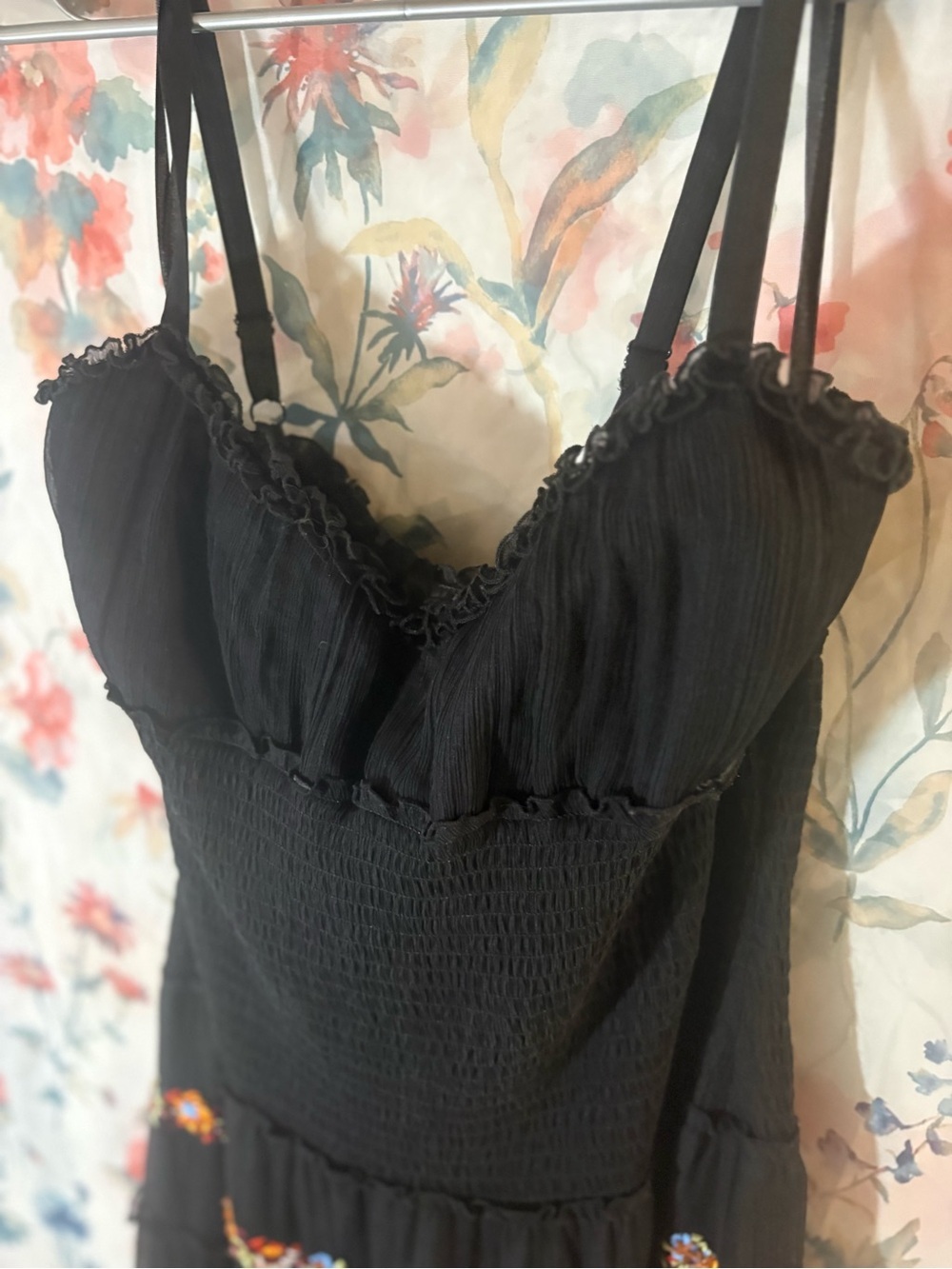 Vintage Black Floral-Trim Spaghetti Strap Dress - Picture 4 of 9